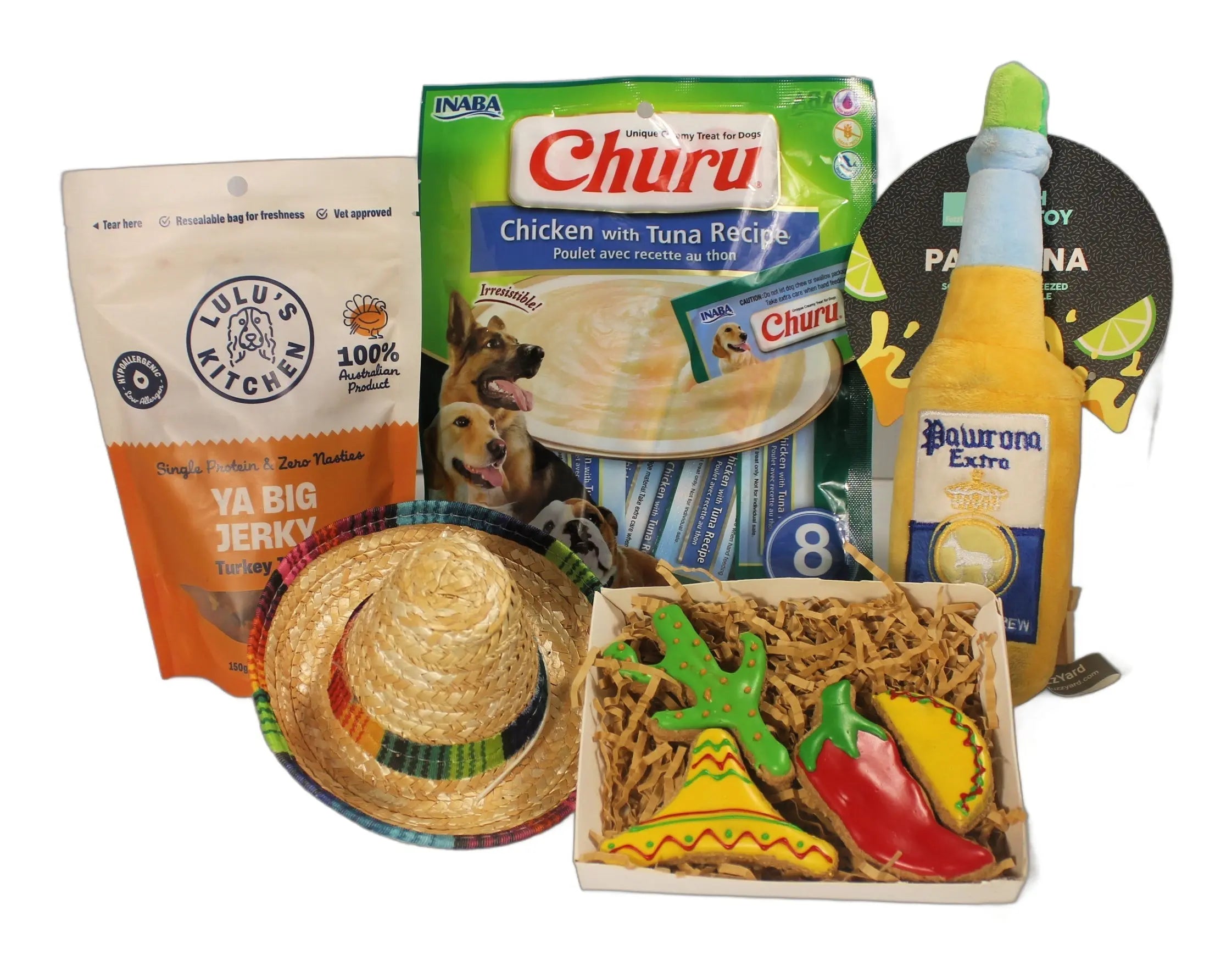 Dog Gift box with fiesta theme toys and treats