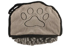 Soft grey dog shammy towel for drying.
